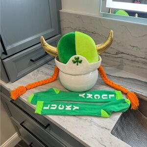 St Patrick’s theme Viking hat and tall socks